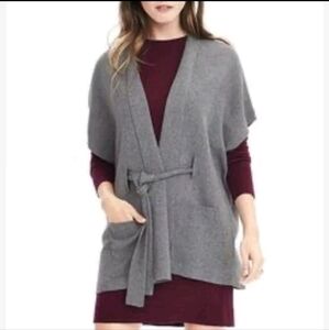 Banana Republic Charcoal Wool Blend Tie Front Belted Poncho